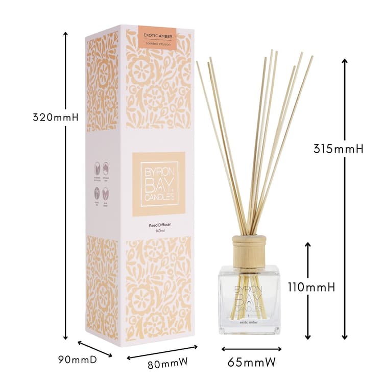 Exotic Amber reed diffuser with measurements
