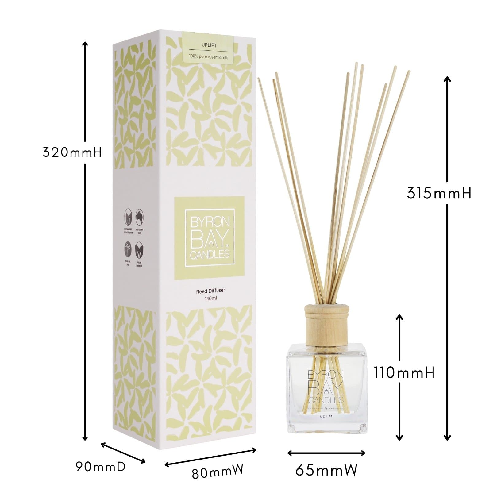 Uplift reed diffuser with measurements