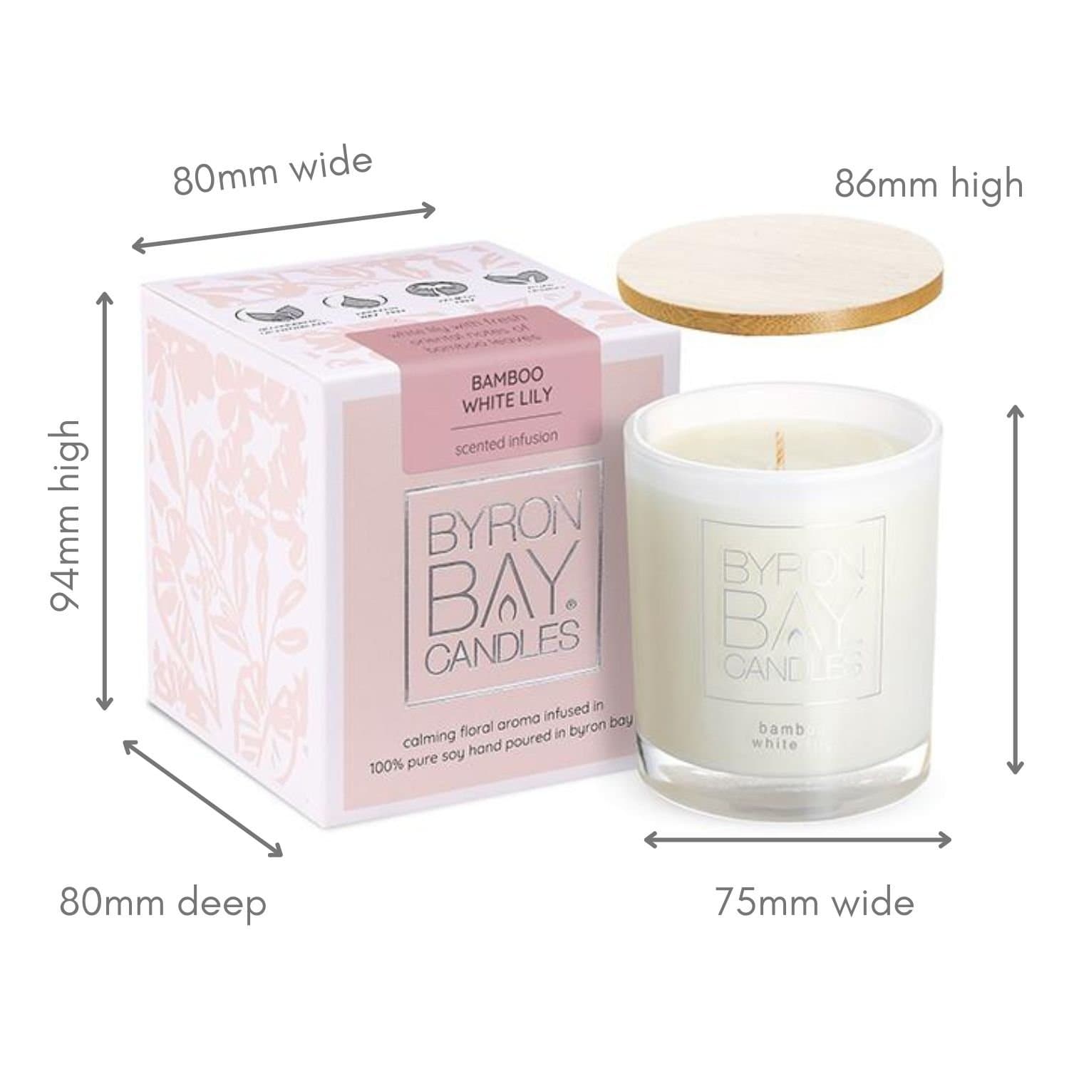 Bamboo White Lily 30 hour candle measurements