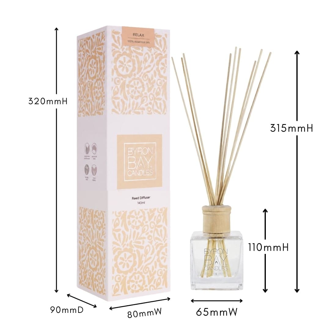 Reed-diffuser-dimensions-Byron-Bay-Candles - Relax reed diffuser with measurements
