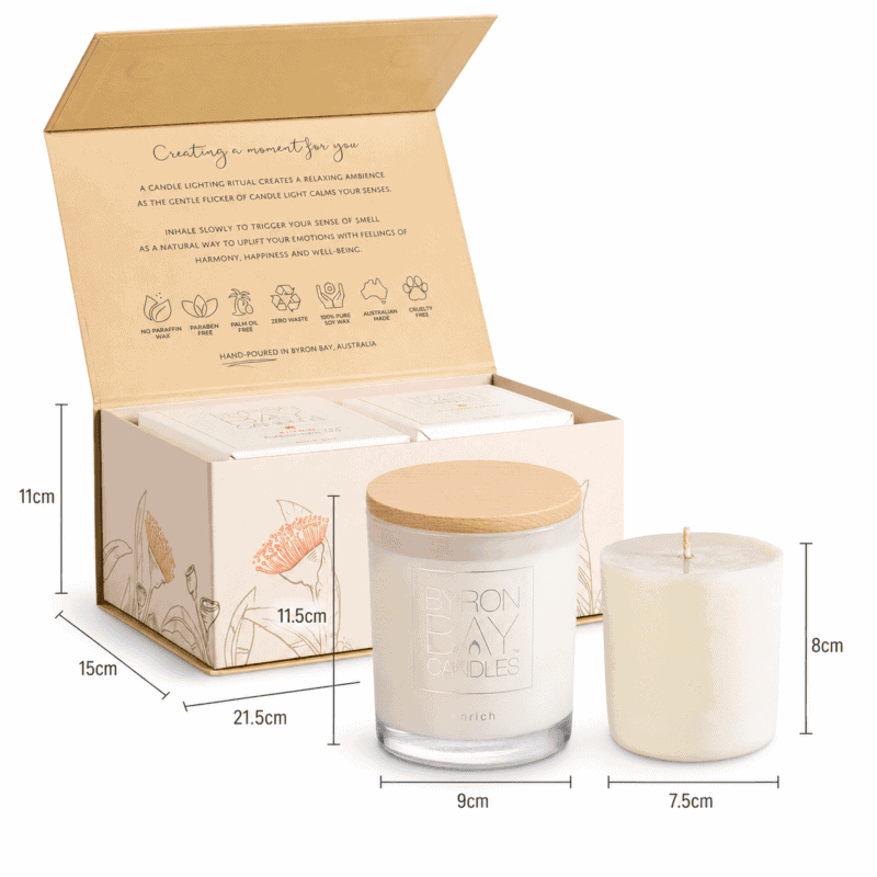 Byron Bay Candles Twin Gift Set with measurements Byron Bay Candles Twin Gift Set with measurements