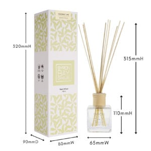 Coconut Lime reed diffuser with measurements