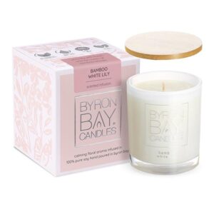 Bamboo White Lily Medium 30 Hour Pure Soy Candle Byron Bay Candles