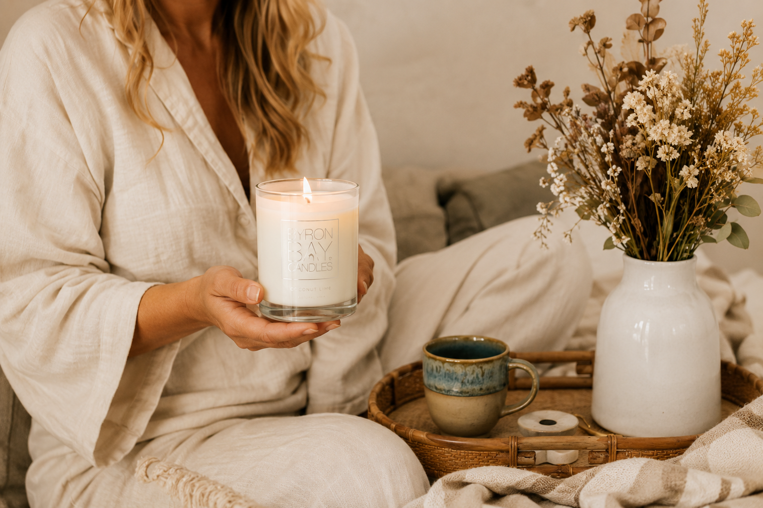 Byron Bay Candles held in a lounge room setting