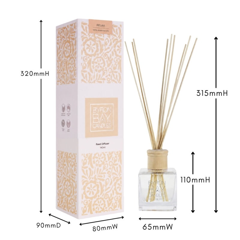 Reed-diffuser-dimensions-Byron-Bay-Candles - Relax reed diffuser with measurements